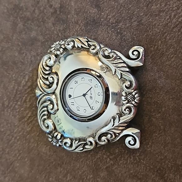 Vintage BRIGHTON 1996 Silver Plated Floral Heart Castlecore Desk Clock - Picture 2 of 6